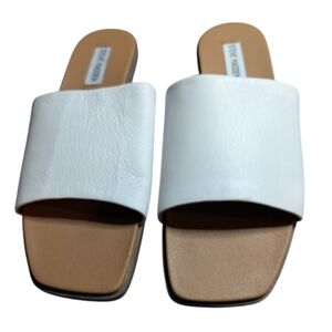 Steve Madden Karrmaa White Leather Slide Sandals – Minimalist Summer Flats – NWO